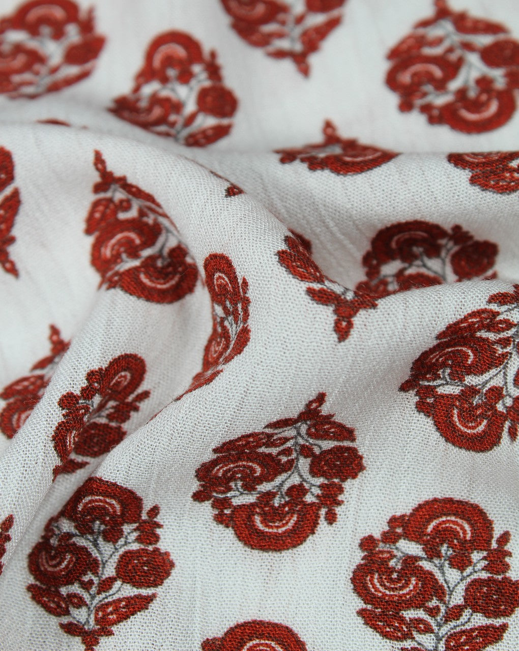 White And Maroon Floral Design Rayon Fabric