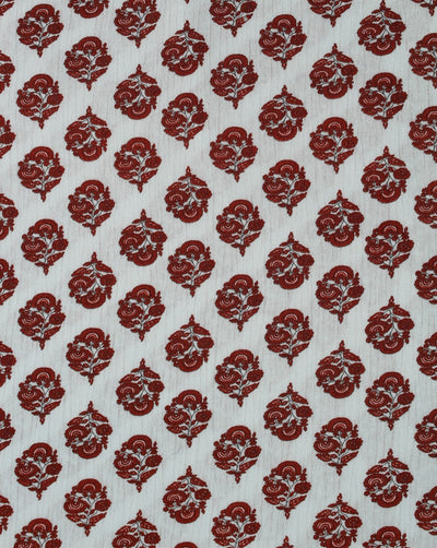 White And Maroon Floral Design Rayon Fabric