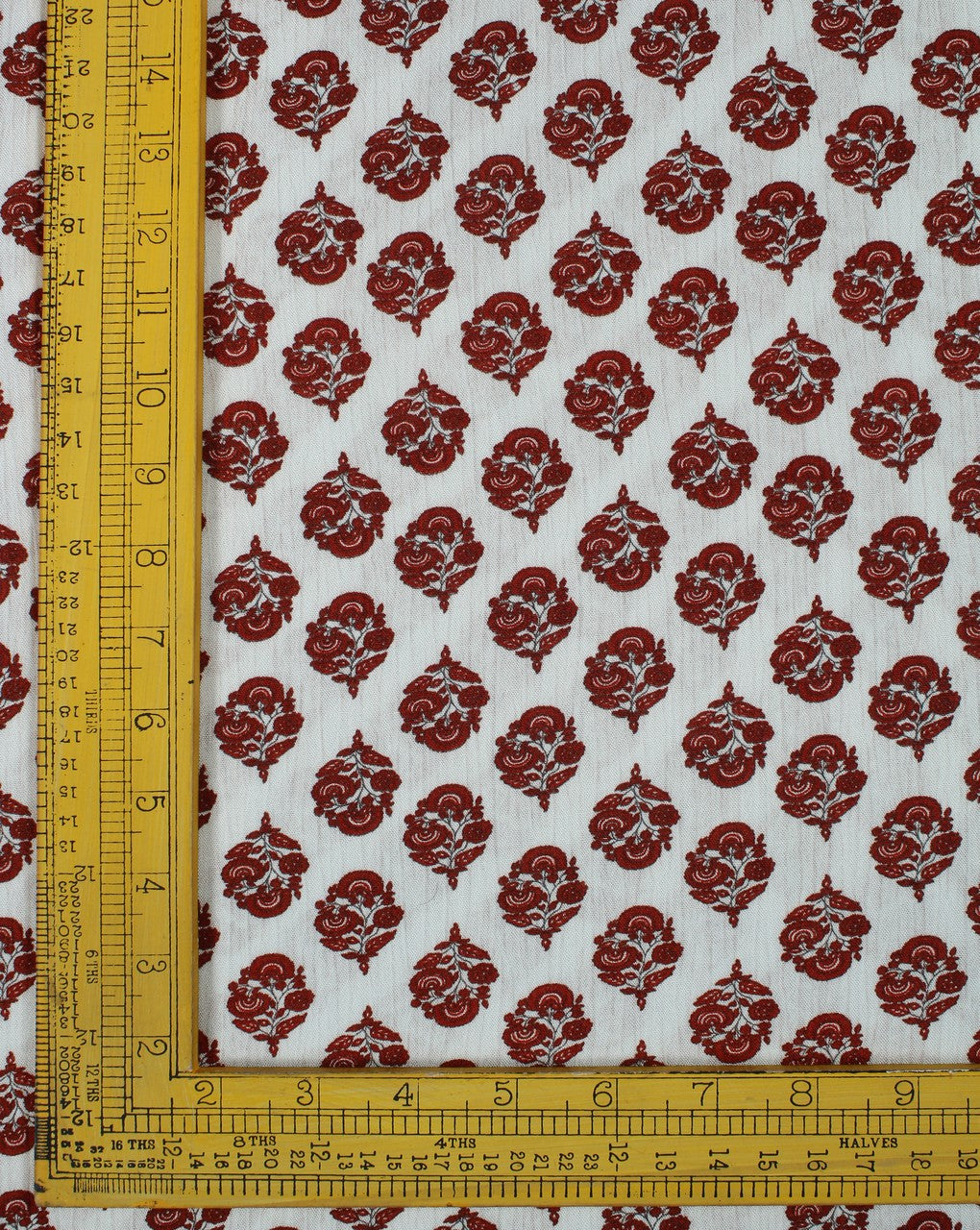 White And Maroon Floral Design Rayon Fabric