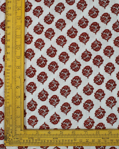 White And Maroon Floral Design Rayon Fabric