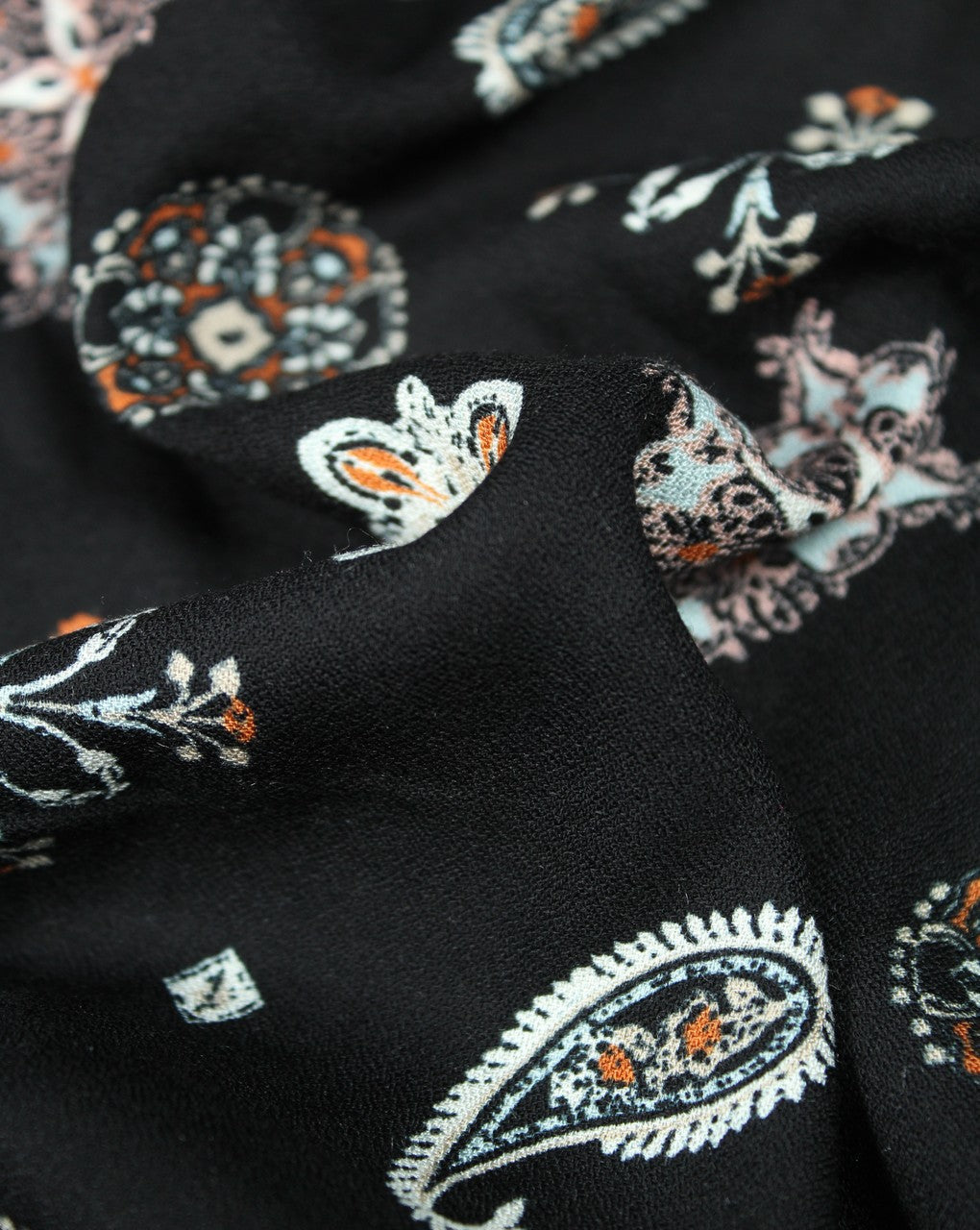 Black And Multicolor Paisley Design Rayon Fabric