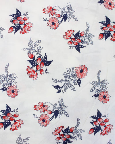 White And Multicolor Floral Design 1 Rayon Fabric