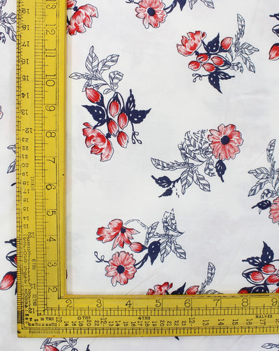 White And Multicolor Floral Design 1 Rayon Fabric