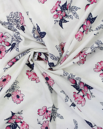 White And Multicolor Floral Design 2 Rayon Fabric