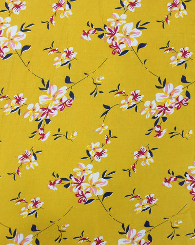 Yellow And Multicolor Floral Design Rayon Fabric
