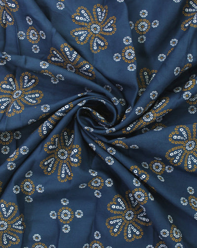 Navy Blue And White Floral Design Rayon Fabric
