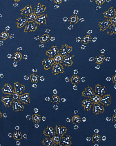 Navy Blue And White Floral Design Rayon Fabric