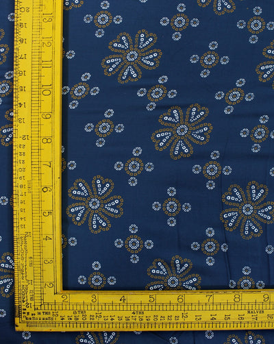Navy Blue And White Floral Design Rayon Fabric