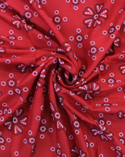 Red And White Floral Design Rayon Fabric