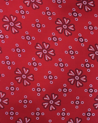 Red And White Floral Design Rayon Fabric