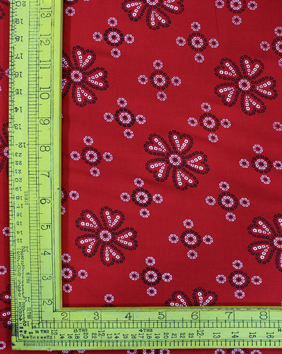 Red And White Floral Design Rayon Fabric