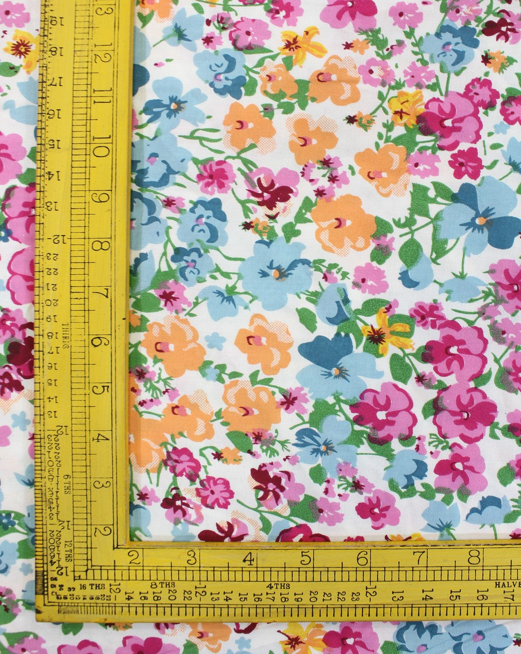 White And Multicolor Floral Design 3 Rayon Fabric