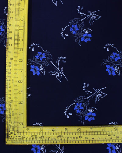 Navy Blue And Multicolor Floral Design Rayon Fabric