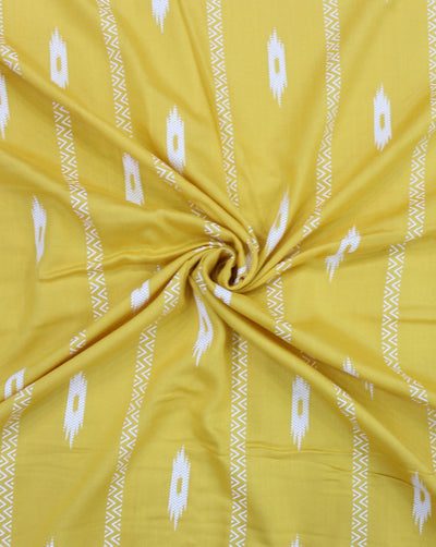 Yellow And White Ikat Design Rayon Fabric