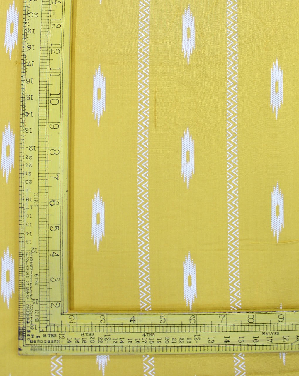 Yellow And White Ikat Design Rayon Fabric