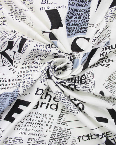 White And Black Newspaper Design Rayon Fabric