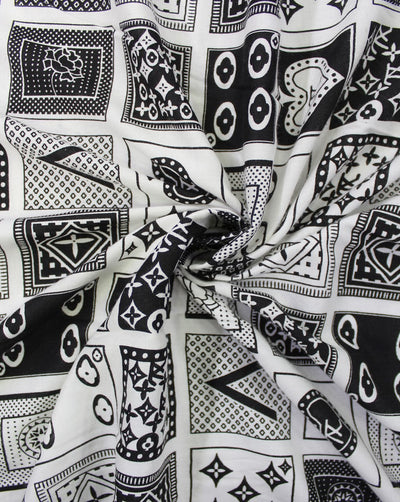 White And Black Abstract Design Rayon Fabric