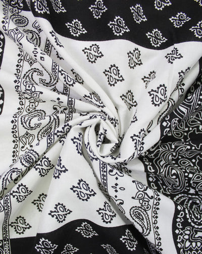 White And Black Paisley Design Rayon Fabric