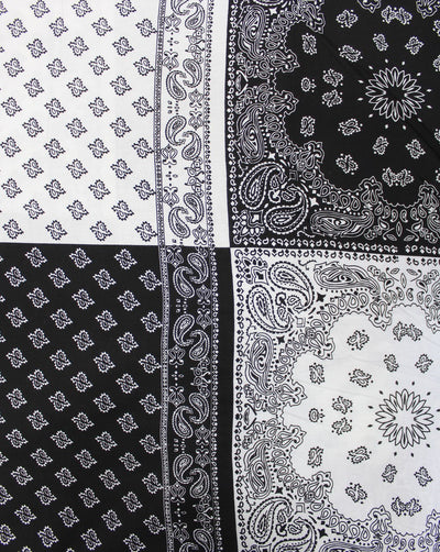 White And Black Paisley Design Rayon Fabric