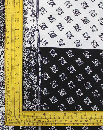 White And Black Paisley Design Rayon Fabric
