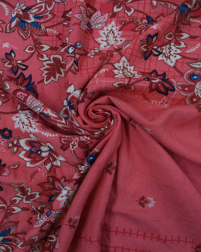 Orange And Multicolor Floral Print Rayon Fabric