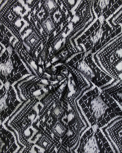 White And Black Abstract Design Rayon Fabric