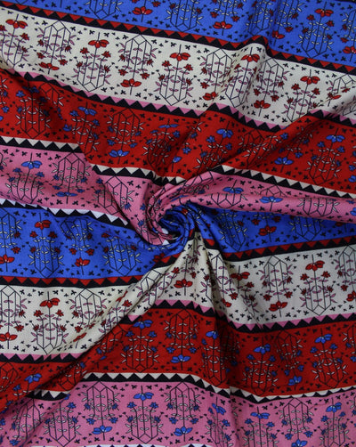 Cream And Multicolor Floral Design Rayon Fabric