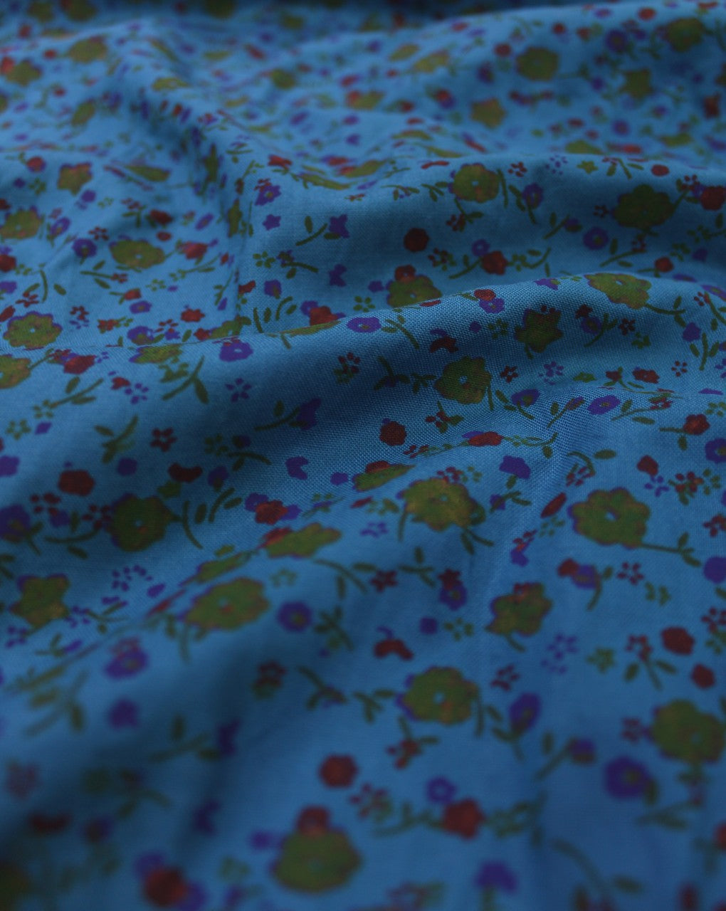 Dark Cyan And Multicolor Floral Print Rayon Fabric