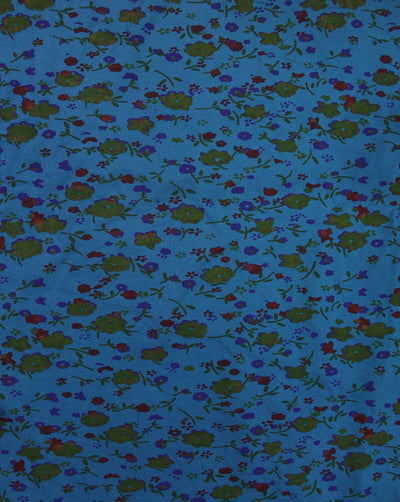 Dark Cyan And Multicolor Floral Print Rayon Fabric