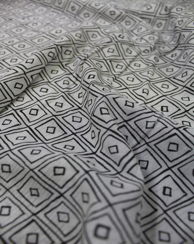 White And Black Abstract Design 1 Rayon Fabric