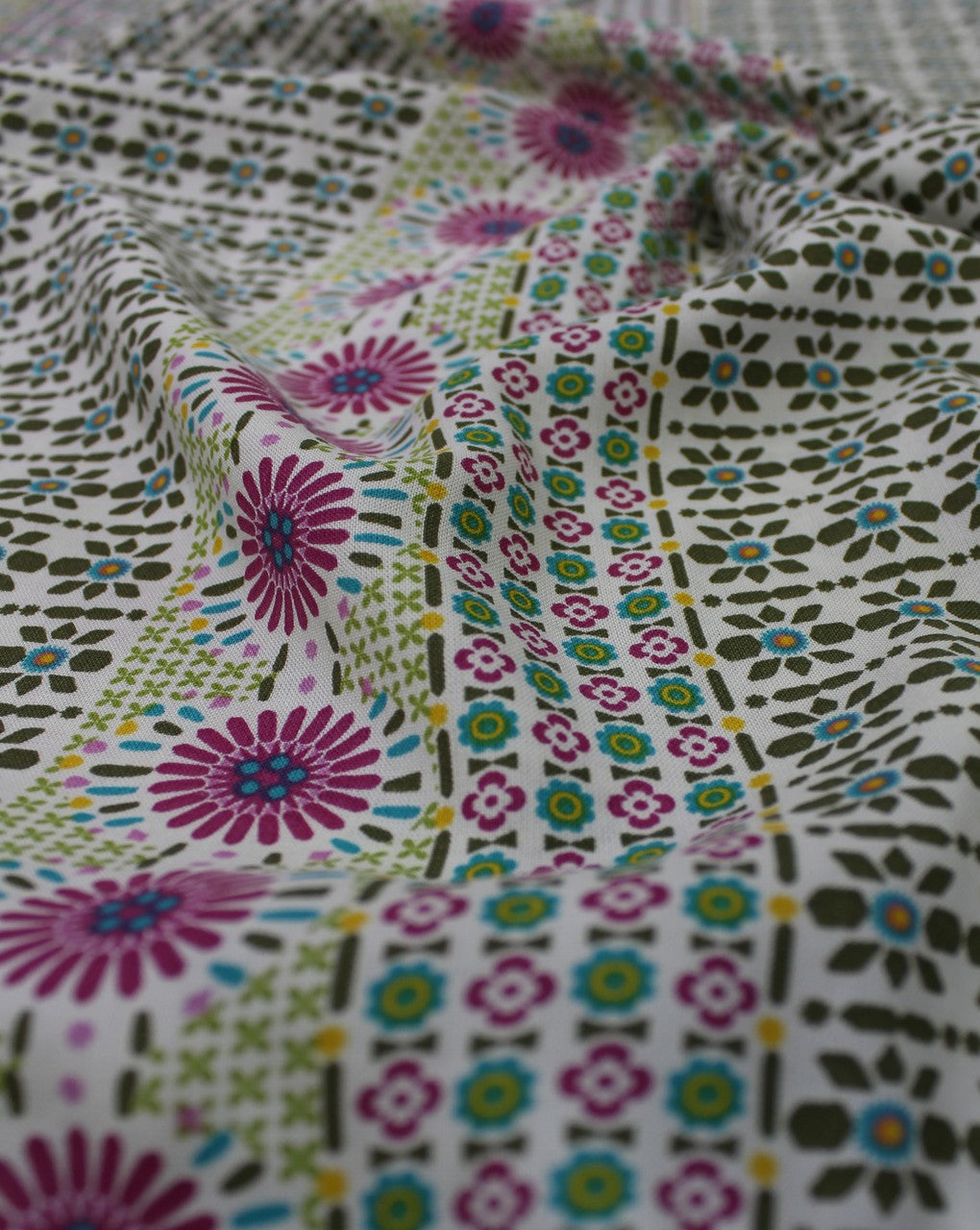 Cream And Multicolor Floral Design 1 Rayon Fabric