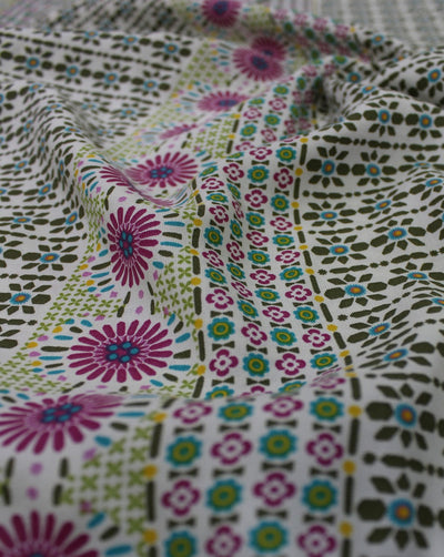 Cream And Multicolor Floral Design 1 Rayon Fabric