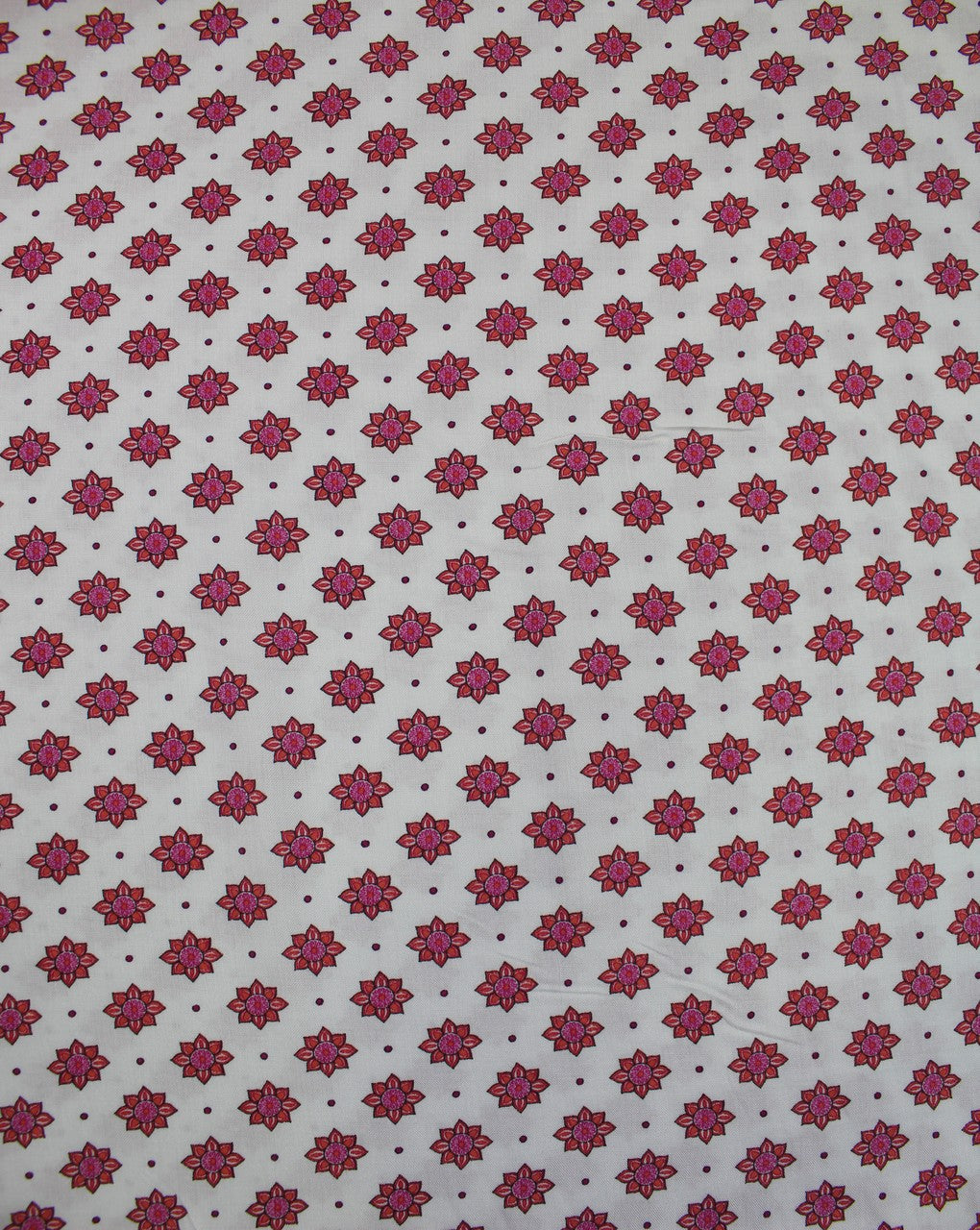 White And Red & Pink Floral Print Rayon Fabric