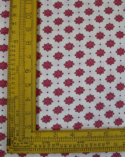 White And Red & Pink Floral Print Rayon Fabric