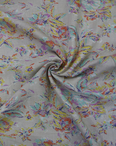 Cream And Multicolor Floral Print Rayon Fabric