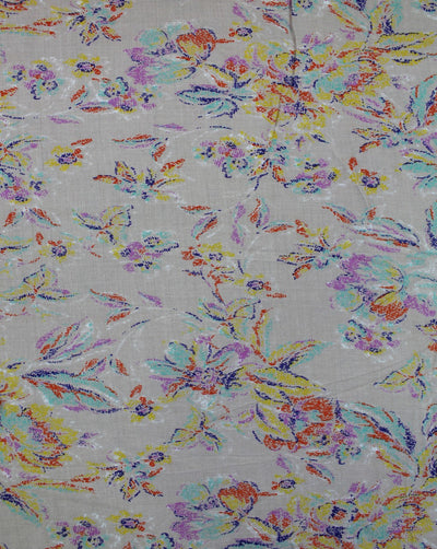 Cream And Multicolor Floral Print Rayon Fabric