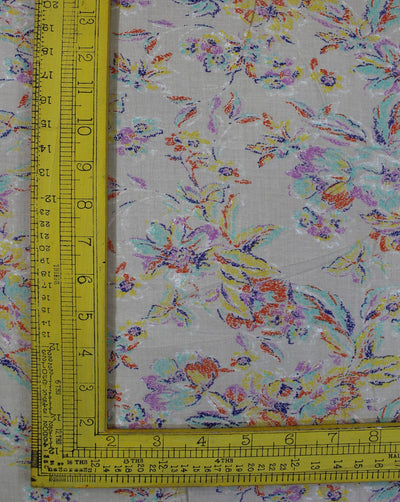 Cream And Multicolor Floral Print Rayon Fabric