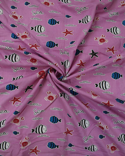 Pink And Multicolor Kids Print Rayon Fabric