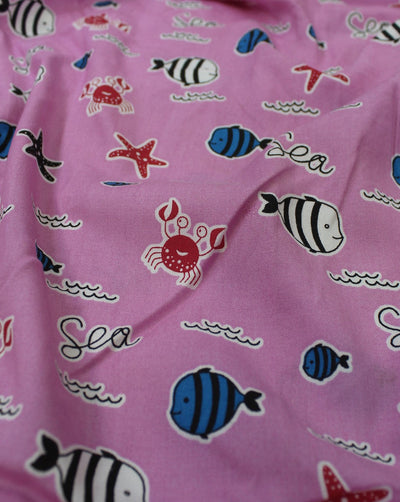 Pink And Multicolor Kids Print Rayon Fabric