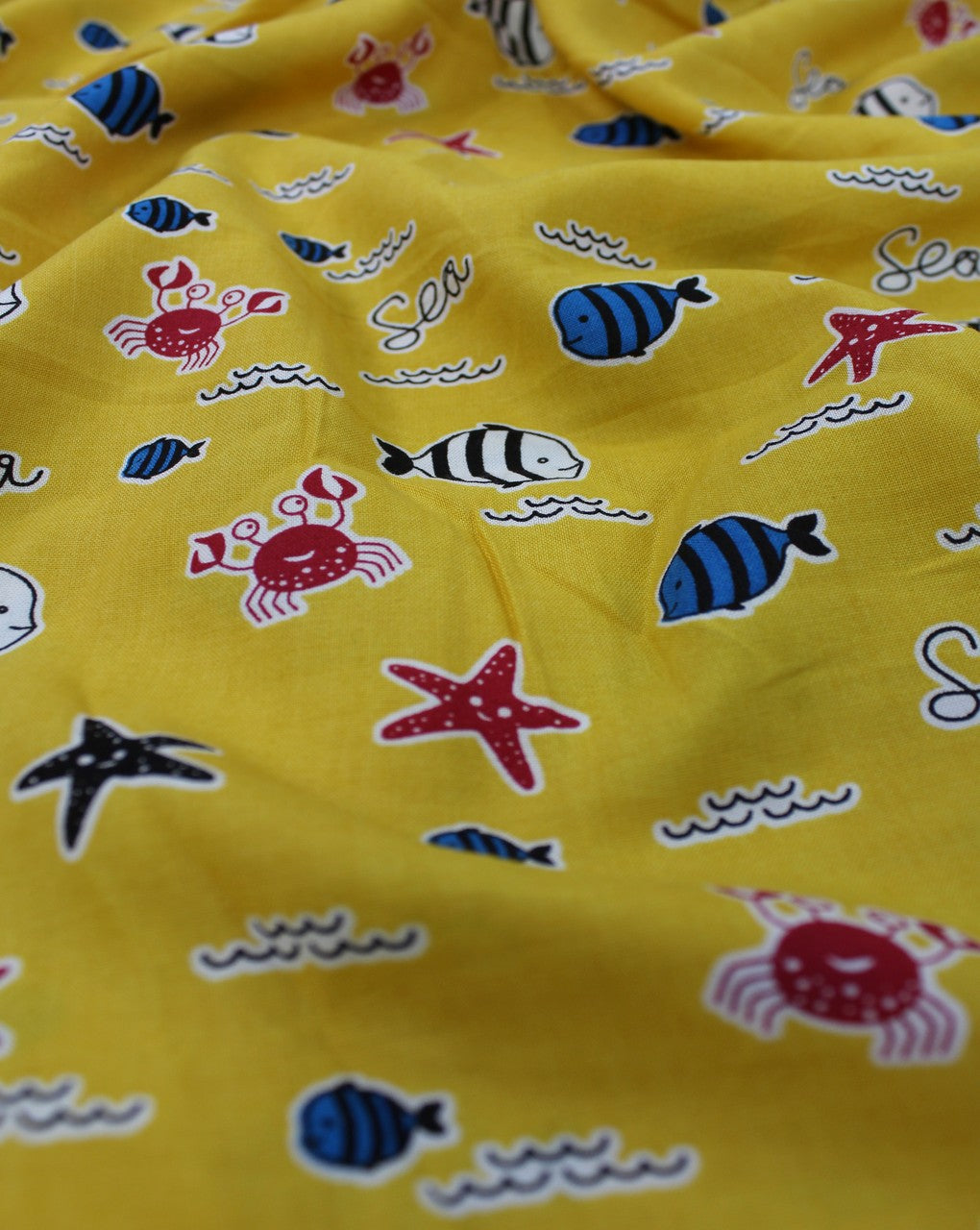 Yellow And Multicolor Kids Design Rayon Fabric