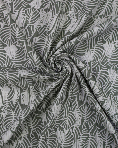 Green And White Abstract Print Rayon Fabric