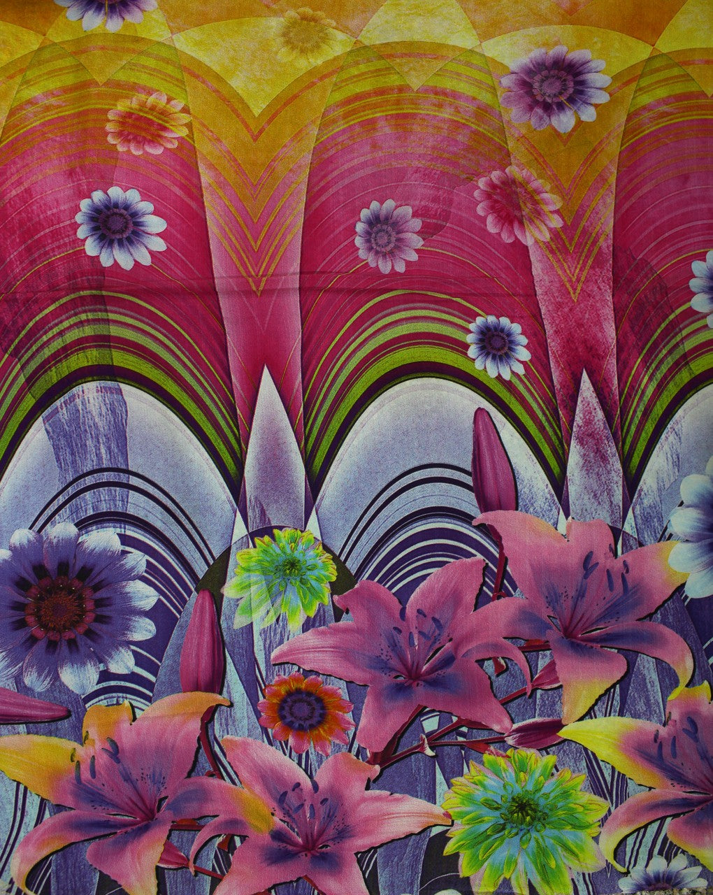 Multicolor Floral Design Polyester Crepe Digital Printed Fabric