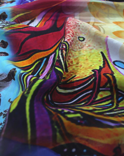 Multicolor Abstract Design Viscose Crepe Digital Printed Fabric