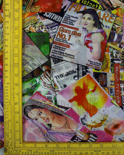 Multicolor Magazine Design Polyester Georgette Digital Printed Fabric