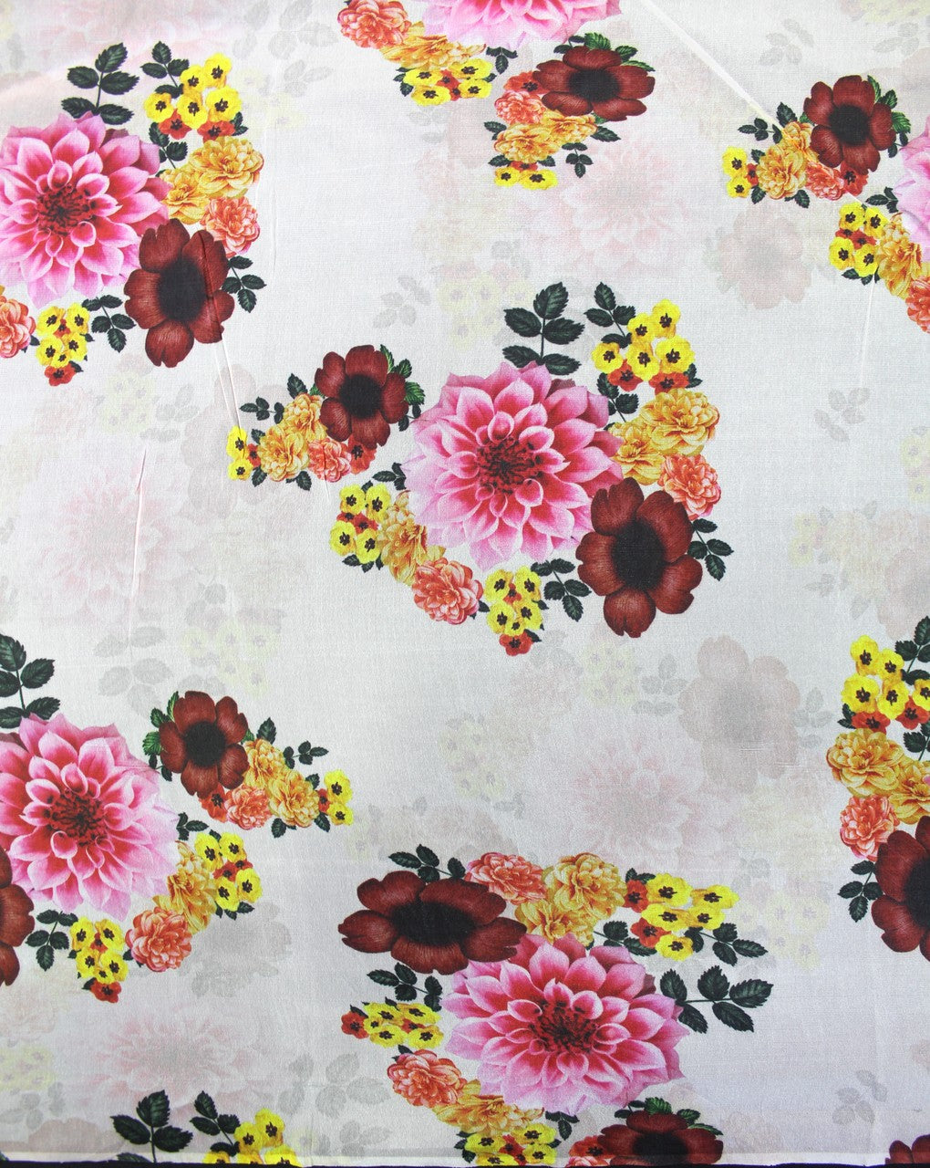 White And Multicolor Floral Design Polyester Organza Fabric