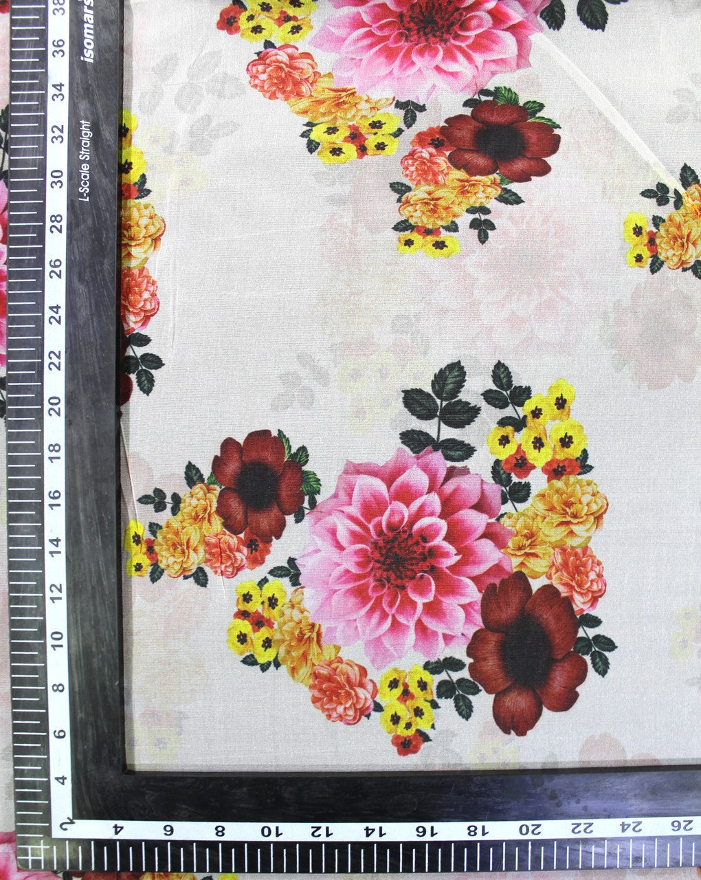 White And Multicolor Floral Design Polyester Organza Fabric