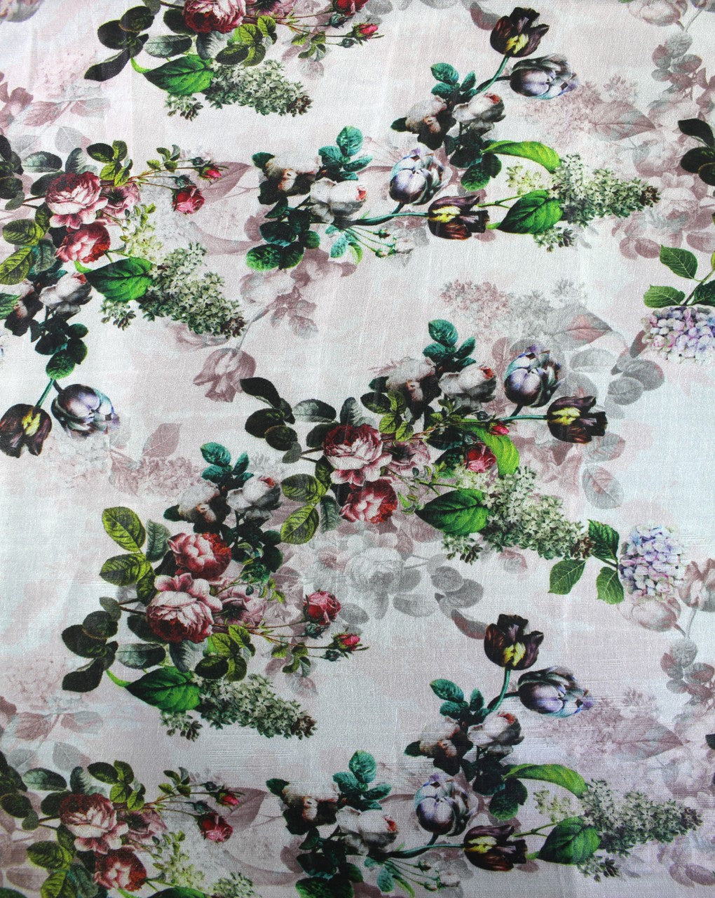 White And Multicolor Floral Design Polyester Organza Fabric