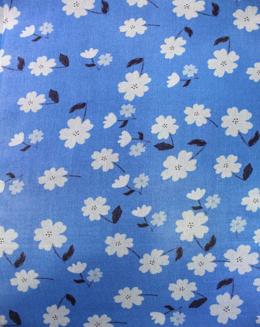Blue And White Floral Design Polyester Organza Fabric