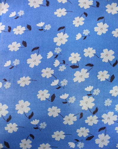 Blue And White Floral Design Polyester Organza Fabric