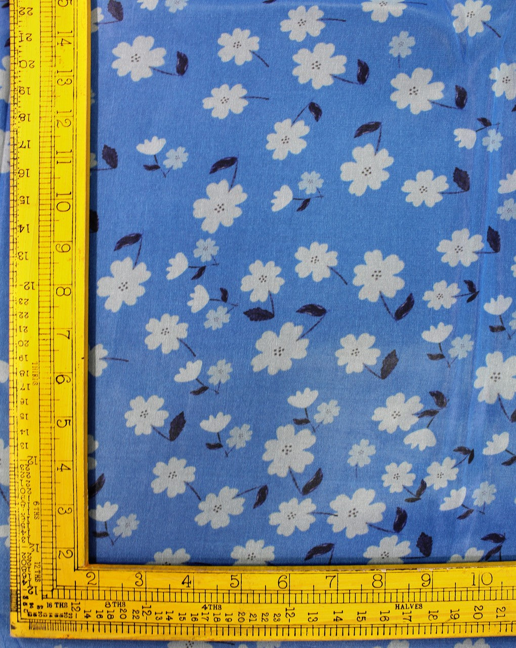 Blue And White Floral Design Polyester Organza Fabric